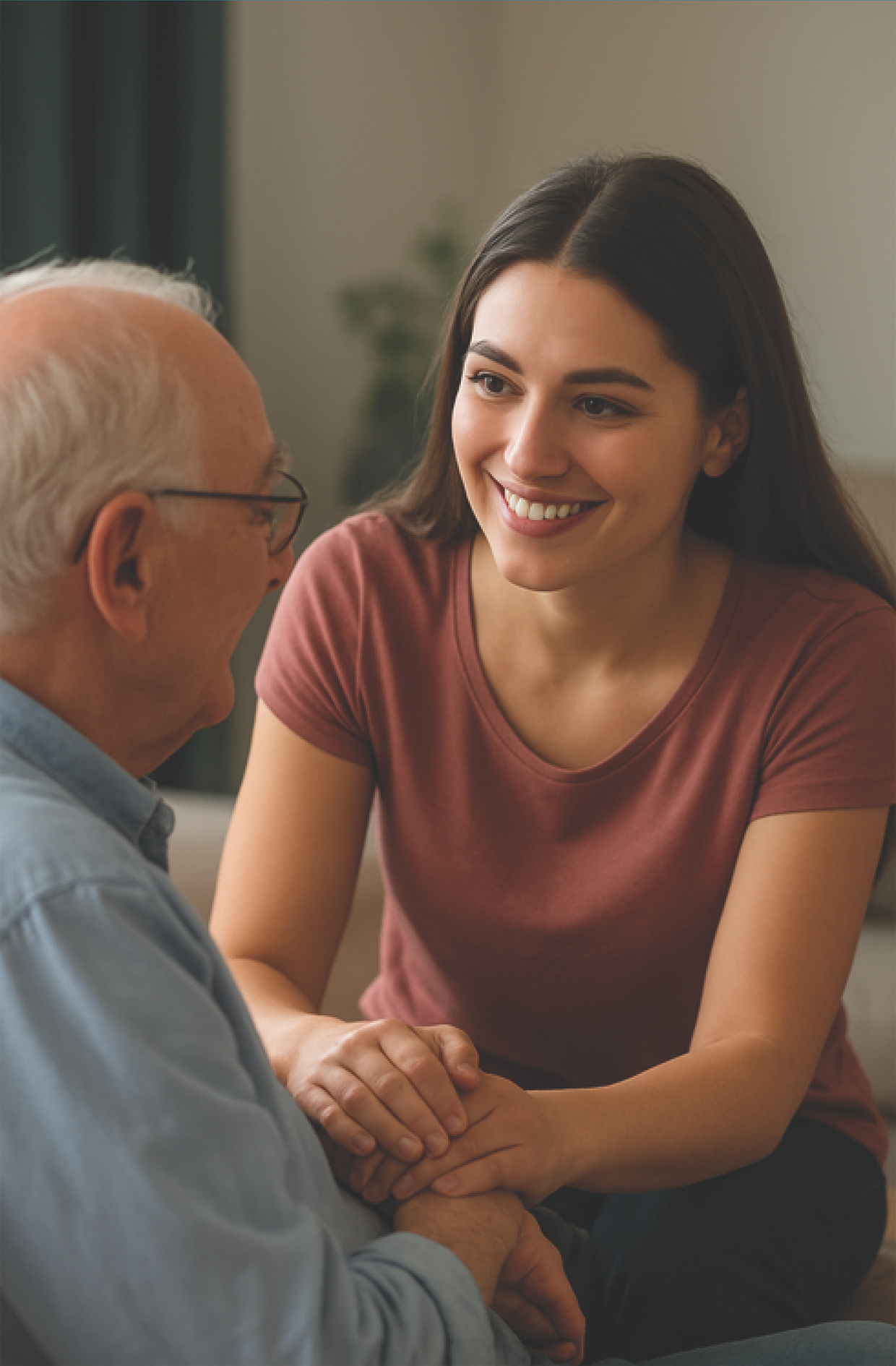 Carer holding hands with an elderly client